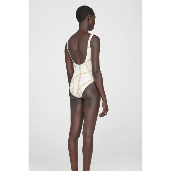NEW ANINE BING jace one piece in cream and tan link print - Picture 5 of 5